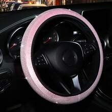 MEIKAXIU Rhinestone Blingbling Short Plush Steering Wheel Cover Without Inner Ring, Suitable For 38cm(15in) Car Decoration, For Women - Rhinestone-studded, No Inner Ring - View 5