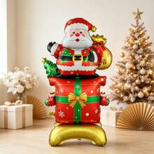 1pc 150cm Gold Base Christmas Gift Box Santa Claus Cartoon Design Christmas Party Decoration Toy Balloon Set - View 2