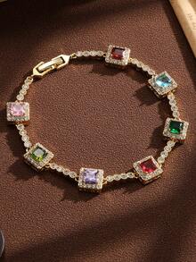 1pc Men's Hip-Hop Colorful Square Zirconia Bracelet, Personalized Shiny Tennis Bracelet, Suitable For Men's Autumn Date, Holiday, Daily Commute Jewelry - Colorful Bracelet - View 3