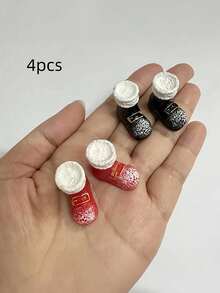 4pcs/Set Miniature Santa Claus Boot Ornaments - Small Red Black Resin Shoe Decorations Suitable For Christmas Tree, Moss Terrarium, DIY Diorama, Mini Landscaping Scenes, Tiny Tabletop Displays, Ideal Gift For Holiday Decorations, Christmas Decor - Santa Claus Boot Ornament Set - View 2