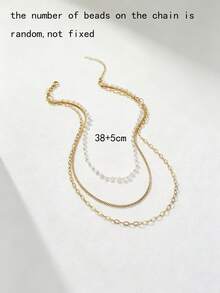 1pc 3-Layer Stacked Minimalist Versatile Necklace For Women, Stainless Steel With Gold Plating, Old Money Style - Gold - View 3