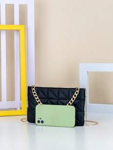 1pc Girls' Solid Color Geometric Quilted Chain Bag, Detachable Thin Chain Shoulder Strap, Fashion Date Commute Small Square Bag - M1166 - View 8