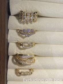 Set Of 5 Romantic Cubic Zirconia Rings, Women's Wedding Anniversary Gift (Gift Box Not Included) - 1# - View 4