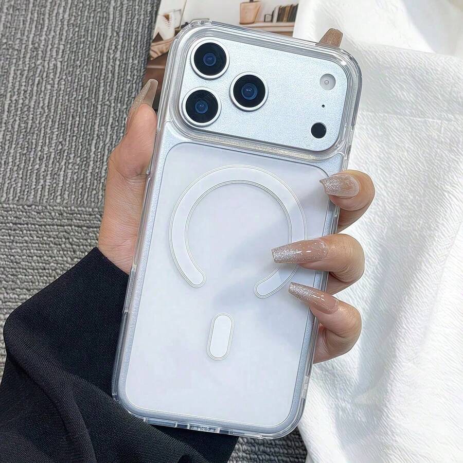 Transparent Shockproof Magnetic Case, Compatible With IPhone 18 Pro Max 17 16 15 14 13 12 11 Plus Pro 17e,Four-Corner Protection, Metal Button,Wireless Charging Compatible, Clear Back Cover - Clear - View 1