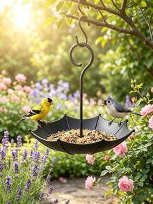 1pc Outdoor Hanging Plastic Umbrella-Shaped Bird Feeder Tray And Bath, Suitable For Garden, Patio, And Backyard Decoration, Outdoor Hummingbird Feeder And Bird Food Tray - Multicolor - View 2