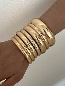 7pcs Multi-Layer Stackable Fashion Minimalist Elegant Exquisite Vintage Design Metal Polished Plain Geometric Round Chunky Bangle Bracelet Set, Holiday Vacation Party Date Gift, Daily Commute Wear, Personalized - Yellow Gold - View 1