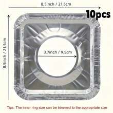 10/20/50pcs Disposable Aluminum Gas Stove Burner Caps, 8.5 Inch Square Heat-Resistant Gas Stove Protector Pads, Thickened Gas Stove Liners, Kitchen Tools And Home Kitchen Essentials - Silver - View 11
