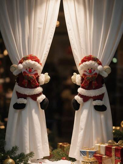 2pcs Set Creative Christmas Santa Tiebacks 2027 Christmas Snowman New Year Curtain Holder For Christmas Xmas Holiday Window Decor Home Decoration