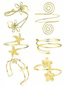 6 Peças Bracelete de Braço Geométrico Minimalista com Estrela-do-Mar, Borboleta e Flor para Mulheres - 6PCAT002 - Visão 1