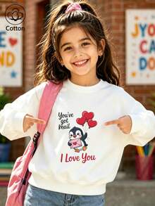 Girls' Cute Printed Drop-Shoulder Round-Neck Long-Sleeve Casual Sports Sweatshirt - White - View 1