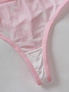 1 Set Sweet Sexy Neckline Contrast Lace Trim Underwire Bra And Thong Panty Lingerie Set For Women - Multicolor - View 5