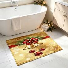1pc Kitchen Floor Mat, Soft Faux Cashmere Material, Holy Gold Style Christmas Bell Pattern, Kitchen, Entryway, Front Door, Bedroom Door, Bathroom Anti-Slip Mat, Holiday Atmosphere Home Decor, Suitable For Multiple Scenes, Room Decoration, Holiday Gift - Multicolor - View 3