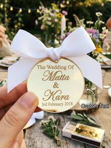 Label Nama Pernikahan yang Dipersonalisasi, Label Tanggal Cermin Akrilik Emas, Cocok untuk Pesta Penyambutan Komuni Pertama, Label Hadiah Suvenir Tamu Hari Valentine - MultiWarna - View 1