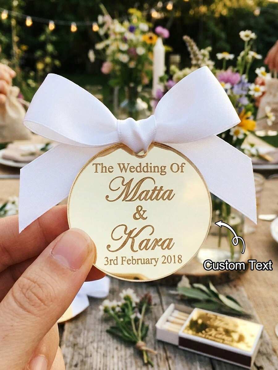 Label Nama Pernikahan yang Dipersonalisasi, Label Tanggal Cermin Akrilik Emas, Cocok untuk Pesta Penyambutan Komuni Pertama, Label Hadiah Suvenir Tamu Hari Valentine - MultiWarna - View 1