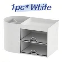 1pc Cosmetic Storage Box, Desk Organizer With 2 Drawers, Desktop Pen And Card Holder, Suitable For Desk, Office Supplies, Office, Home, School - Multicolor - View 13