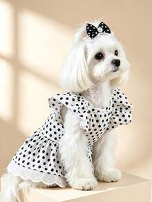 1pc Dog & Cat Mesh Wedding Dress Bow Cute Fashion Elegant Charming Creative Personalized Design Printed Pet Dress - Multicolor - View 3