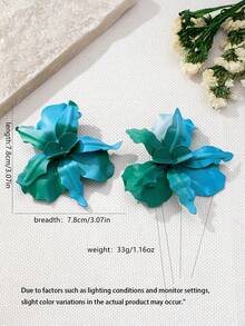1 Pair Vacation Style Metal Flower Pendant Earrings, Suitable For Women's Daily And Party Outfits, Flower Design Is Random - Baby Blue - View 5