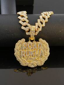 Men's Full Rhinestone ROAD RUNNER Letter Pendant Necklace, Thick Cuban Chain, Hip Hop Rap Street Style Jewelry - ROAD RUNNER - View 8