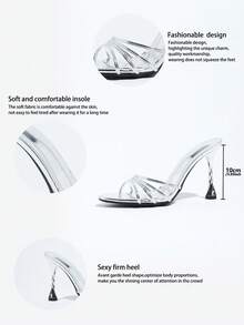 Women's Silver High Heel Sandals With Thin Straps, Open Toe, Spiral Stiletto Heel, Mule Shoes For Party And Commute - Silver - View 8