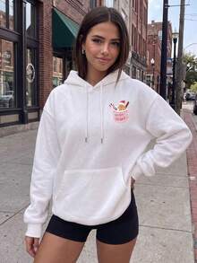 Women's White Christmas Gingerbread Man Print Long Sleeve Sweatshirt, Ribbed Knit Details, Winter Warm Lining Pullover - White - View 3