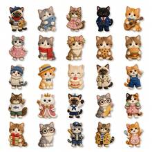 50Pcs Cute Cat Aesthetic Stickers, Fluffy Dress-Up Kitten Character Stickers, Easy To Apply And Remove, PET Waterproof Self-Adhesive Stickers For Journals, Planners, Laptops, Water Bottles, Suitcases And Bumpers School Supplies - Multicolor - View 8
