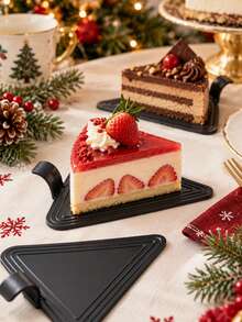 12PCS Black Triangle Cake Slice Trays, Mousse Dessert Serving Bases With Pull Tab, Elegant Pastry Display Plates For Christmas Holiday Party, Bakery Table Decor - View 1