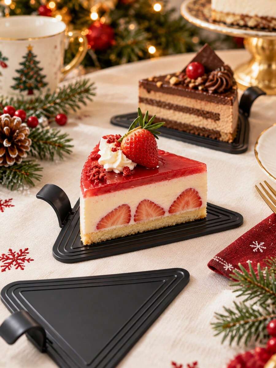 12PCS Black Triangle Cake Slice Trays, Mousse Dessert Serving Bases With Pull Tab, Elegant Pastry Display Plates For Christmas Holiday Party, Bakery Table Decor - View 1