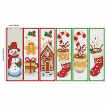 14CT Printed Cross-Stitch Bookmark Kit Includes 6 Bookmarks, Christmas Decorations Designs, Along With Instructions, Embroidery Floss, Fabric, And An Embroidery Needle. For Beginners And Craft Enthusiasts. - Christmas Decorations - View 7
