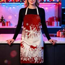 1pc Christmas Santa Claus Reindeer Sleigh Print Apron - Sleeveless Design, Durable And Comfortable Fit, Santa Claus Riding Reindeer Sleigh With Snowflake Pattern, Suitable For Cooking, Baking And Home Cleaning, Household Cleaning, Housework Apron, Hand-Painted Handmade Gardening Apron, Fun Holiday Gift - Multicolor - View 9
