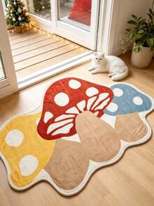 1pc Cute 3 Mushroom Decor Floor Mat, Home Decor, Area Rug, Casual Blanket, Bedside Rug, Bedroom Carpet, Washable Rug - Multicolor - View 1