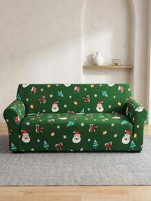 Holiday Christmas Couch Cover With Santa Claus Print, Stretch Sofa Slipcover With Christmas Tree Pattern, Decorative Furniture Protector For Living Room Bedroom Home Decor - Green - Christmas Snowflake - View 7