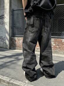 Men's High Street American Fashion Edgy Wide Leg Jeans - Dark Grey - View 2
