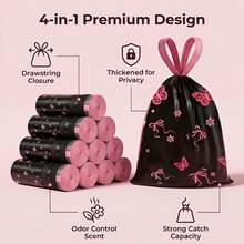60pcs Scented Drawstring Trash Bags - Thickened & Tear-Resistant - Pink Bow Pattern, High-Density Polyethylene Drawstring Trash Bags - Multi-Purpose Disposable Storage Bags, Suitable For Kitchen, Bathroom, Living Room, RV, Bedroom, Office, Also Applicable As Halloween And Christmas Gifts, Suitable For Home Decor (Including Autumn, Christmas And Daily Styles), Office Decor - A - View 8