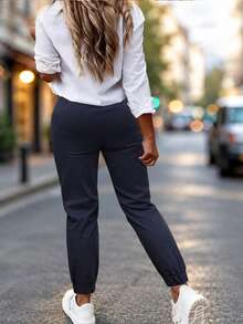 New Arrival Fashion Plus Size Women's All-Season Versatile Cuffed Casual Long Pants - Navy - View 2