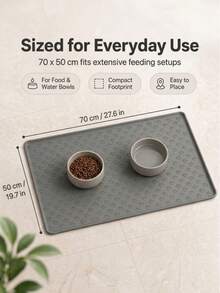 1pc Silicone Pet Feeding Mat With High Edge Design, Waterproof Anti-Spill Dog & Cat Food Mat, Non-Slip Paw Pattern Water Bowl Placemat, Washable Wipeable Rollable Floor Protection Tray, Suitable For Puppies & Kittens - Grey - View 10