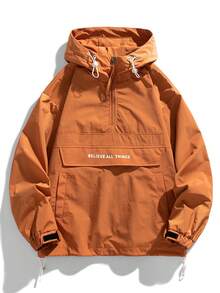 NBCT Women's Loose City Casual Style Half-Zip Hooded Pullover Functional Outdoor Jacket, Adjustable Hood Drawstring, Hook-And-Loop Cuffs, Hiking Jacket - Caramel Color - View 2