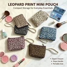 5/10pcs Leopard Print Mini Wrist Bag, Zipper Wallet Sanitary Pad Pouch, Compact Portable Small Storage Purse With Braided Rope Wrist Strap, Ideal For , Cards, Coins And Tiny Daily Items, Easy To Carry For Shopping, Travel & Daily Use,Random Color - Multicolor - View 4