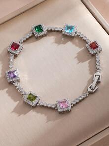 1pc Men's Hip-Hop Colorful Square Zirconia Bracelet, Personalized Shiny Tennis Bracelet, Suitable For Men's Autumn Date, Holiday, Daily Commute Jewelry - Colorful Bracelet - View 6