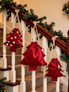 Christmas Tree‑Shaped Velvet Drawstring Gift Bags, , Hangable Christmas Tree Ornaments, Holiday Party Candy Packaging, Christmas Small Gift Pouch - Multicolor - View 5