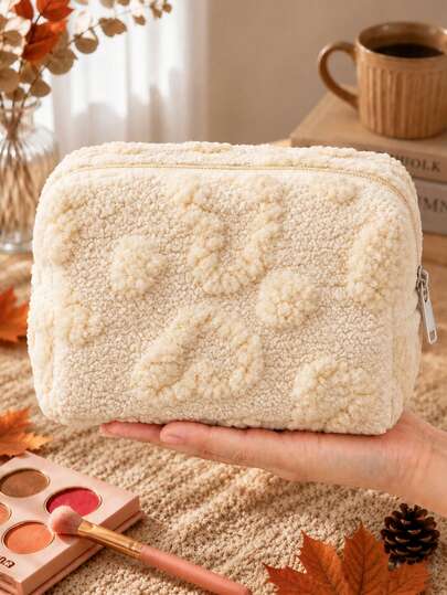 New Maillard Autumn/Winter Heart Jacquard Plush Makeup Bag - Toiletry Bag, Storage Bag, Large Capacity Makeup Storage Bag, Portable Makeup Storage Bag, Cute Travel Toiletry Bag, Home Storage Bag, Soft Material Travel Makeup Bag, Travel Toiletry Bag, Foldable Portable Makeup, Multi-Functional Zipper Storage Bag, Makeup Clutch, Lightweight Toiletry Bag, Fitness And Shower Essential Storage Bag, Suitable For Holiday Makeup Brush Storage Bag, Travel Back To School Essential, Halloween/Christmas Gift