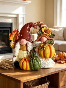 Autumn Couple Figurines - Cute Pumpkin Home Decor, Suitable For Halloween And Thanksgiving Tabletop Display; Perfect For Living Room Fireplace Mantel Or Bookshelf, Creating A Rustic Autumn Atmosphere Decorative Piece. - Multiple Styles - View 6