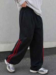 1pc Boys Teen Comfortable Sports Side Stripe Versatile Loose Casual Long Pants - Red - View 10