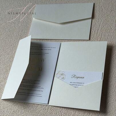 20pcs Tri-Fold Pocket Wedding Invitation Covers, Engagement, Quinceañera, Baptism Minimalist Invitation Envelopes, DIY Invitations, 5*7 Inch Pocket Invitations, Customized Invitations, New Cover Design