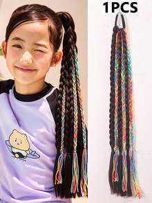 1pc Multi-Strand Braided Synthetic Ponytail Hair Extension With Elastic Hair Band, Long Square Braid Dreadlock Ponytail Hair Piece, Children's Holiday Party Costume Hair Accessory - Multicolor - View 13