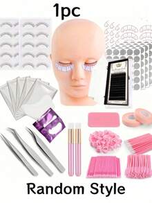 False Eyelash Extension Practice Tool Set, Includes Mannequin Head, Tweezers, Brush, Practice Lashes, Dense Lash Positioning Sticker, Cleaning Brush, Glue Ring, Suitable For Beginners To Practice Eyelash Extensions - Dusty Pink - View 10