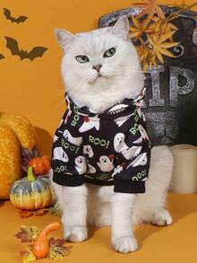 LUCKIE PAW 1pc Halloween Ghost Funny Pattern Pet Sweatshirt, Physical Anti-Flea, Reduce Shedding, Warm And Breathable Dog Vest, Suitable For Small And Large Dogs And Cats, Indoor And Outdoor - Black - View 5