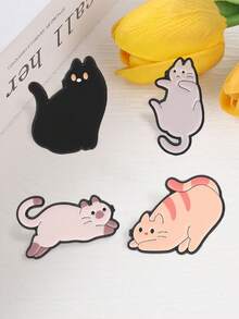 Cute Cartoon Cat Enamel Pin Set, Lazy Kitten Brooch Badge For Backpack Denim Jacket, Cat Lover Jewelry Gift - Multicolor - View 8