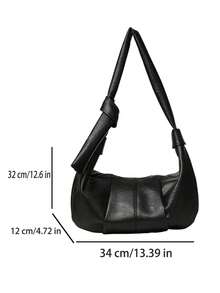 low tea 1pc Minimalist Fashion Crescent-Shaped PU Leather Shoulder Bag, Suitable For Commuting, Shopping And More - Black - View 3