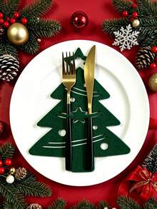 1pc Christmas Tree Hanging Ornament + Tableware Rack + Decoration Set, Christmas Themed Design, Tabletop Decor, Create Festive Atmosphere, Suitable For Family Gatherings, Party Table, Essential Christmas Decoration - Multicolor - View 3