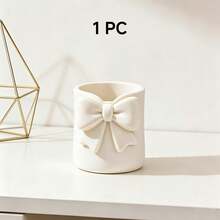 1pc Cream Style Bow Mini Toothbrush Cup, Cute Desktop Storage Box, Multi-Functional Toothbrush & Toothpaste Holder, Mini Vase Small Potted Plant Decor, Bathroom Vanity Desktop Organizer, Dorm Home Decor, Makeup Brush Holder - Multicolor - View 12
